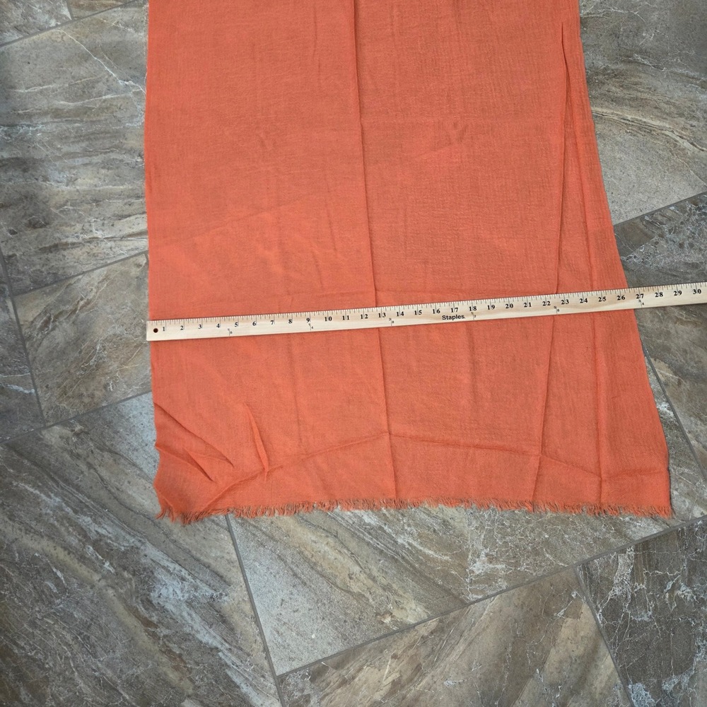 Mai 100% Cashmere Scarf Orange Lightweight Fringe Wrap Rectangle Luxury Shawl - Picture 2 of 6